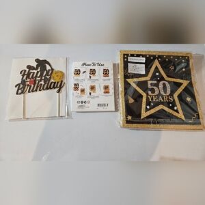 Gold and Black 50th Birthday Party Supplies Set